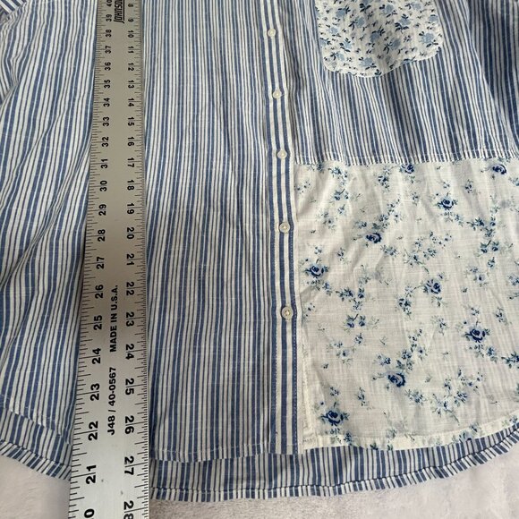 Laura Ashley X Lucky Brand Striped Floral Patchwork Button-Up Shirt Large Blue - Picture 8 of 8